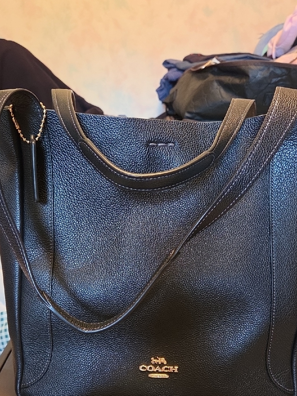 Coach Black Leather Tote with Gold Logo